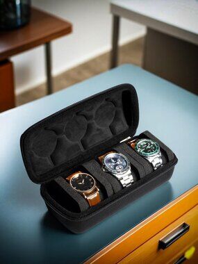 3 Slot Hard Watch Travel Case, Watch Roll Case Storage and Organizer for Men and